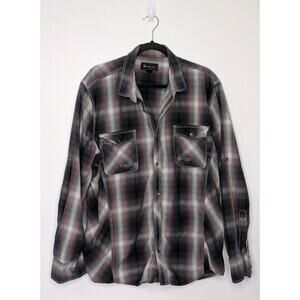 INC International Concepts Men Button Up Shirt 2XL Red Plaid Western Pearl Snap